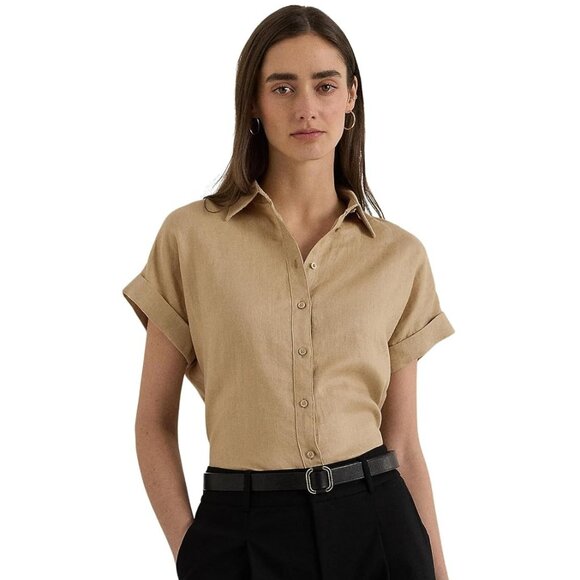 Lauren Ralph Lauren Relaxed Fit Short Sleeve Linen Button-Up Shirt, Size S, NWT - Picture 1 of 9